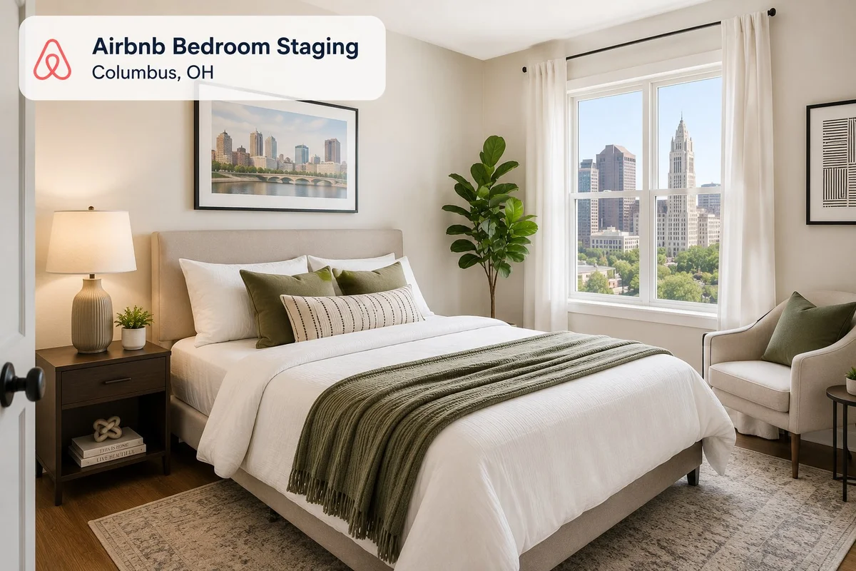 Airbnb bedroom staging — Columbus OH — Brightstone Cleaning