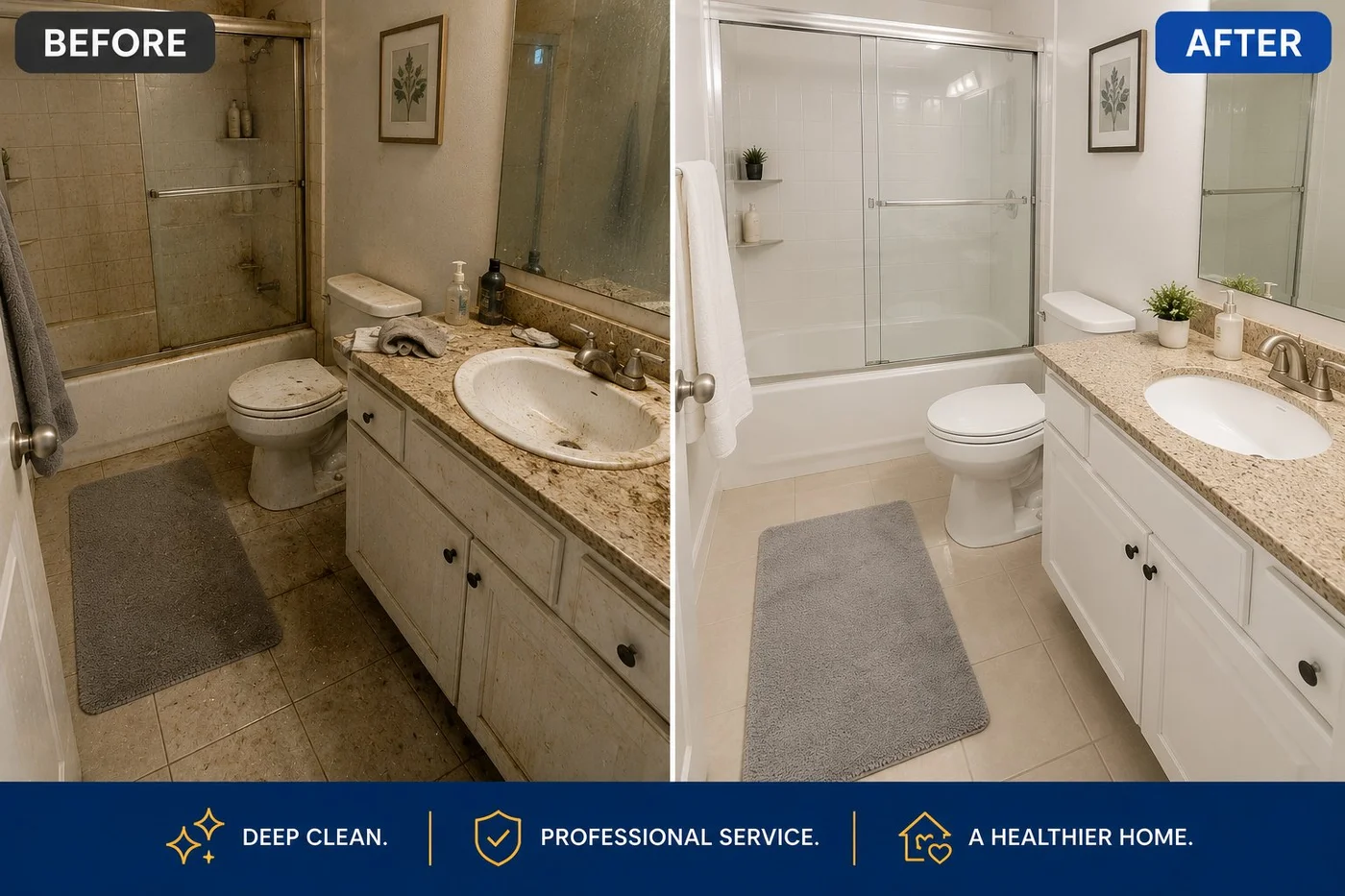Bathroom deep cleaning before and after — Columbus OH — Brightstone Cleaning