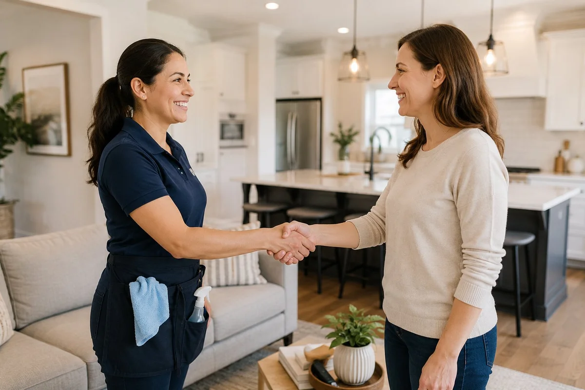 Brightstone Cleaning Services — cleaner meeting homeowner — Central Ohio