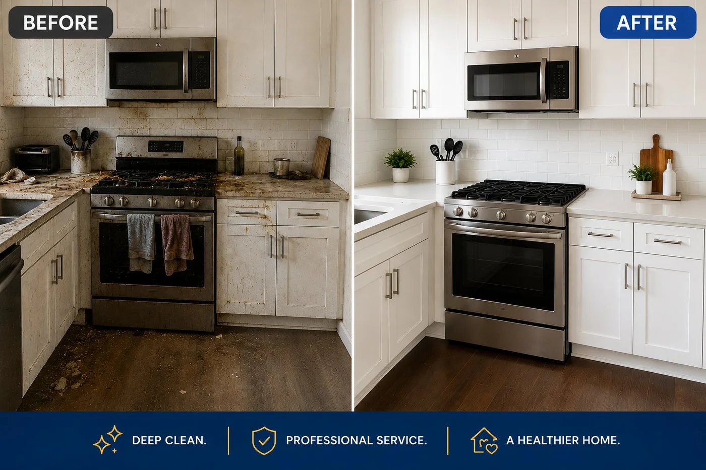 Kitchen deep cleaning before and after — Columbus OH — Brightstone Cleaning