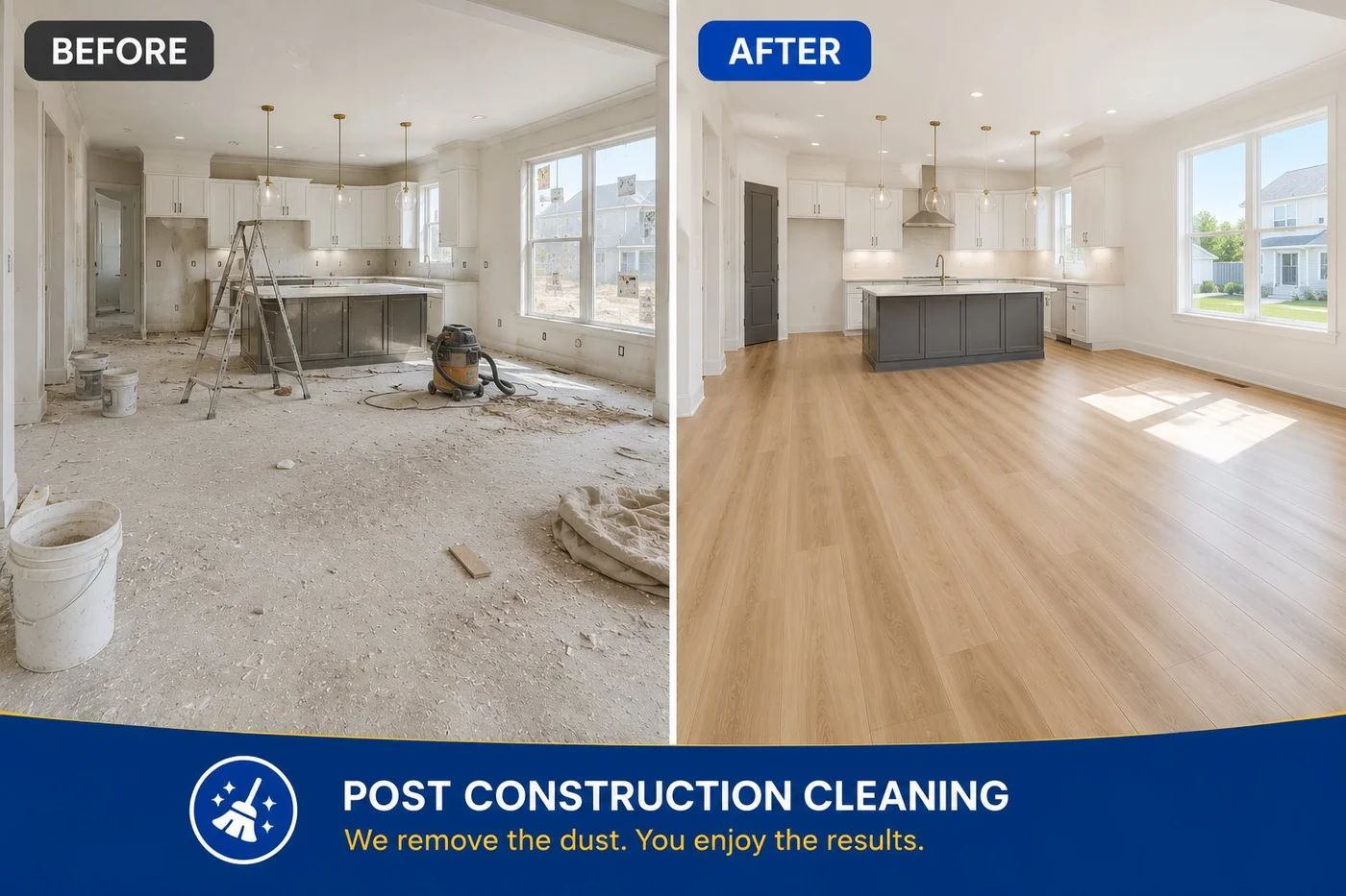 Post-construction cleaning before and after — Jerome Village, Columbus OH — Brightstone