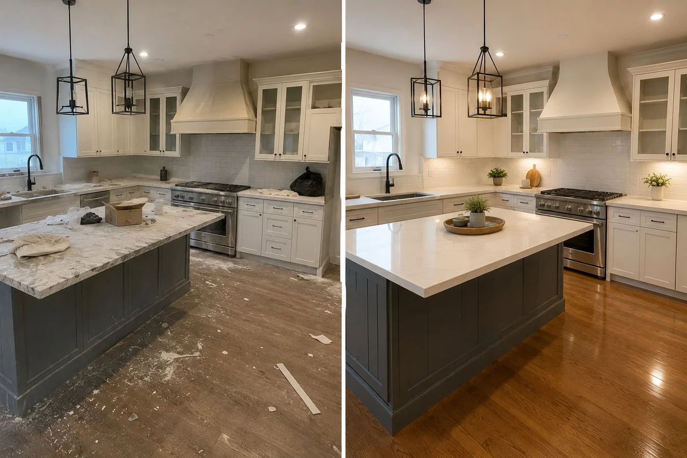 Post-renovation kitchen cleaning before and after — Jerome Village OH — Brightstone
